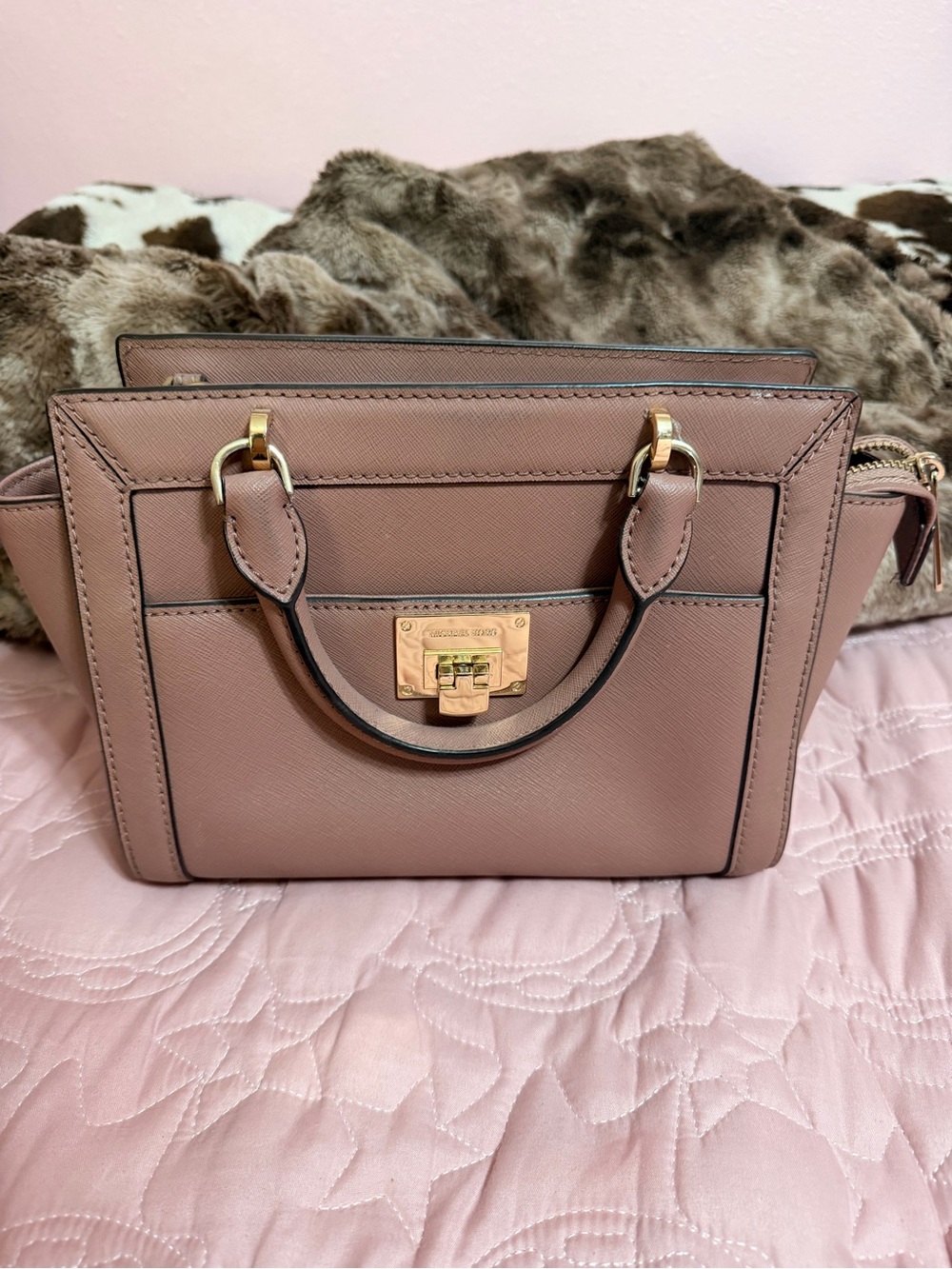 Michael Kors Dusty Pink Saffiano Leather Crossbody Satchel